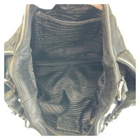 PRADA Tessuto Wrinkled Triangle Black Nylon Leather Hobo Shoulder Bag - Picture 9 of 9
